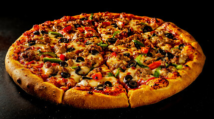 A large pizza with a lot of toppings on it