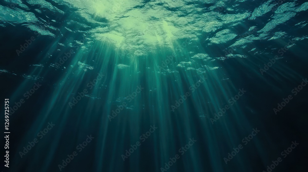 Aufkleber sunbeams penetrate deep ocean water creating ethereal scene