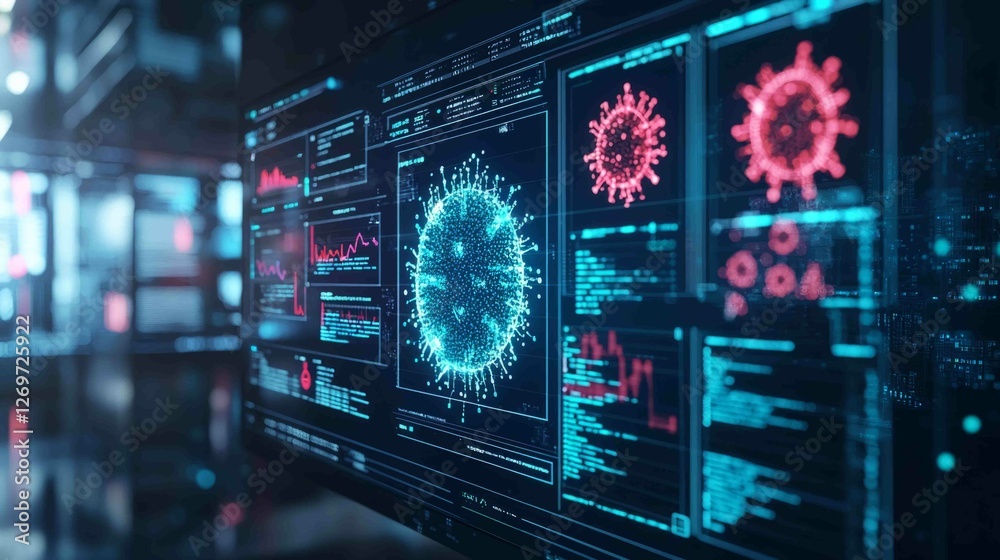 Poster sleek modern computer interface displaying real-time data visuals