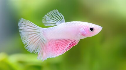 Obraz premium Pink betta fish swims in green aquatic plants