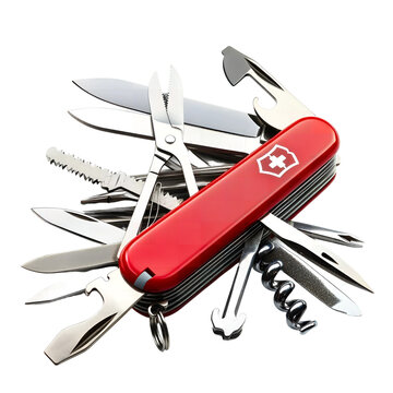 Multi tool Knife Swiss Army Knife Red Handle Pocket Knife Many Tools Blades Accessories Close up