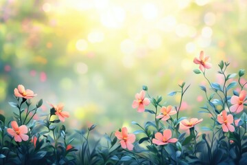 A delicate arrangement of illuminated flowers set in a gentle outdoor scene, capturing a feeling of warmth, joy, and the serene beauty of nature in bloom.