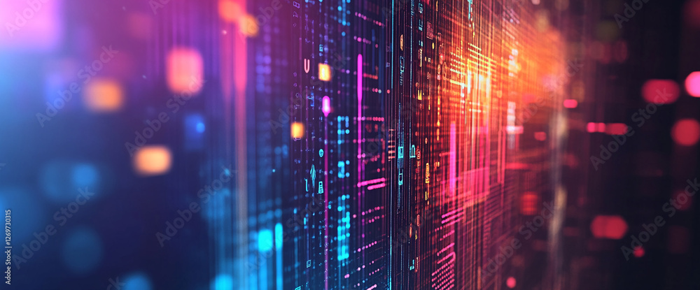 Aufkleber Abstract digital technology background with glowing lines and squares, symbolizing data processing, communication, and digital connections in a futuristic concept.