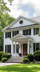 Charming Colonial Home in New England Surrounded by Lush Greenery