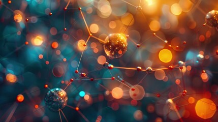 Intricate Molecular Structures and Colorful Bokeh Background Representing Modern Scientific Concepts in Chemistry and Physics