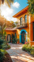 Vibrant Mediterranean Home with Ornate Design and Colorful Garden