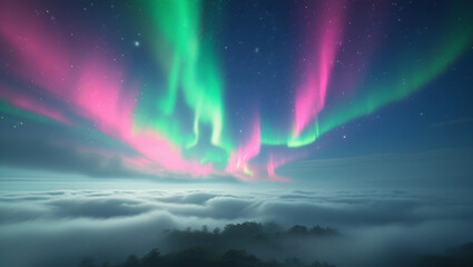 Naklejka premium A whimsical night sky with night aurora background 