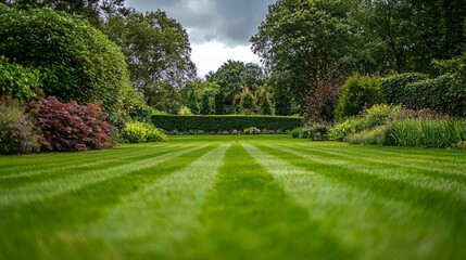 Obraz premium Lush Vibrant Lawn with Freshly Cut Bright Green Grass and Hues