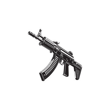 black and white ak-47 rifle clip art preview