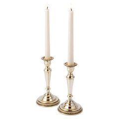 A pair of candlesticks with tall candles., isolated on transparent background