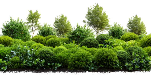 Garden Landscape Design Lush Green Foliage, Vibrant Springtime Plants for Nature Themes, isolated on transparent background.