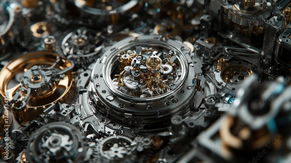 Poster intricate clockwork mechanism gears and springs