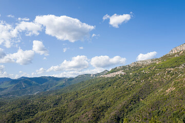 Obraz premium The countryside around the town of Baunei in Europe, Italy, Sardinia, Baunei, in summer, on a sunny day.