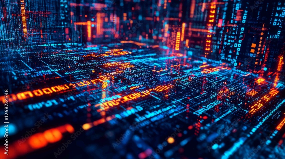 Poster vibrant cyber defense system visualization with dynamic data streams