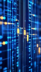 Fototapeta premium Neon Blue Data Flow, Abstract Tech Background, Glowing Lines, Circuit Board, Microchip, High-Tech.