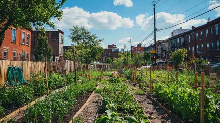 Vibrant Urban Garden Scene on Reclaimed Land in Neighborhood Setting