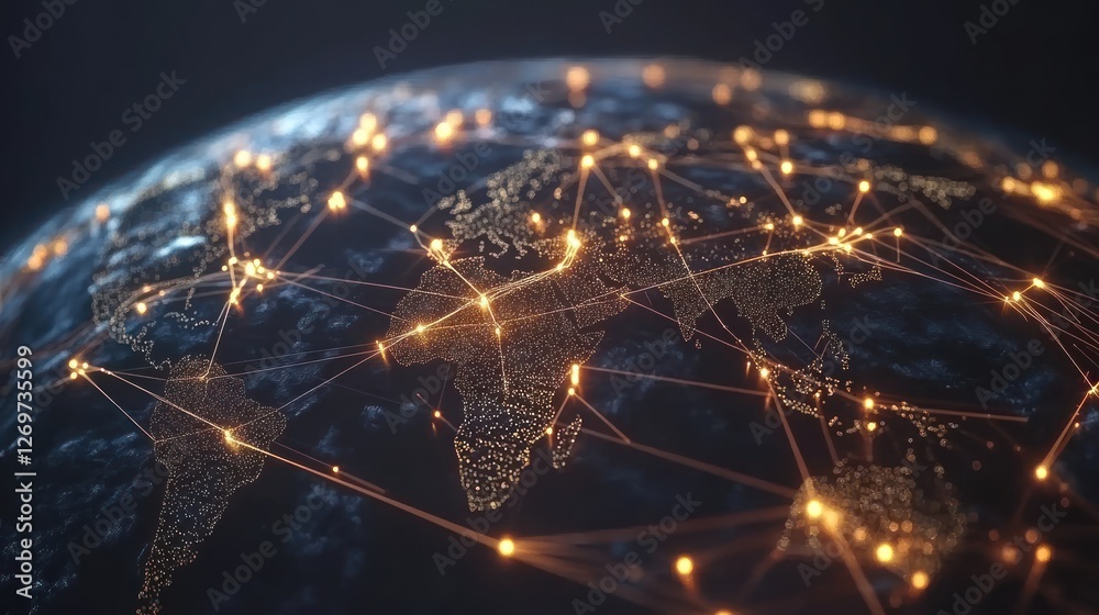 Aufkleber Earth illuminated with a network of glowing lines and dots