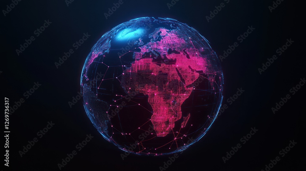 Poster Digital earth globe with connected points and illuminated continents