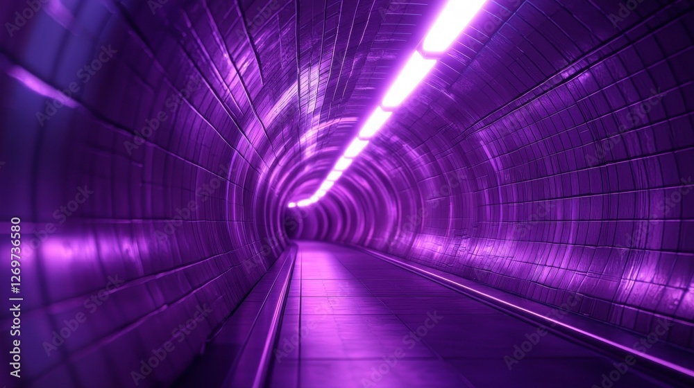 Poster vivid purple neon light illuminates a heart-shaped tunnel, creating a surreal atmosphere. the walls 
