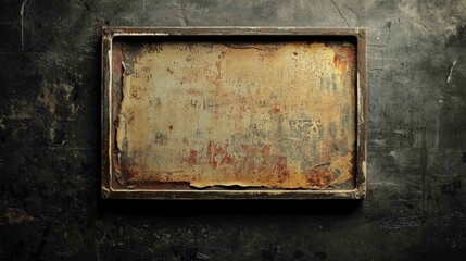 Naklejka premium Vintage Advertising Sign with Dent and Patina on Rustic Background