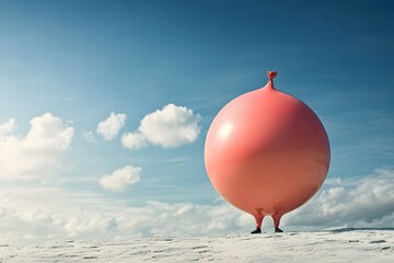 Inflating balloon represents weight gain and body expansion. available copy space.