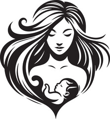a black and white illustration of a mother and her baby in the shape of a heart. Happy Mother's day .  
