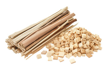 a wood chips and wood pebbles isolated on a transparent background