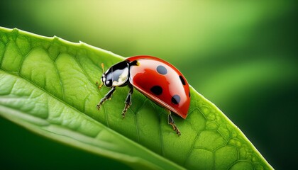 Fototapeta premium ladybug on green leaf