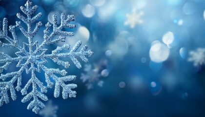 snowflake blue winter background blur copy space