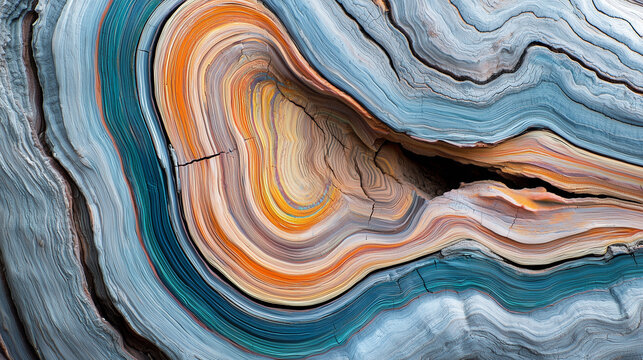 Abstract tree trunk cross-section with multicolored age rings