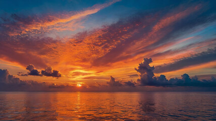 Fototapeta premium Breathtaking Sunset over Calm Ocean Waters
