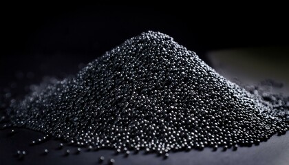 close up of black plastic granulate on dark background highlighting polymer resin materials for injection molding processes