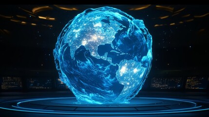 Obraz premium A glowing digital globe representing global connectivity and advanced technology.