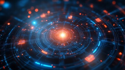 Fototapeta premium Abstract Data Transmission Concept with Glowing Orbs and Circuitry