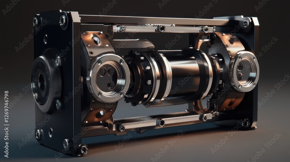 Aufkleber sleek metallic device with intricate internal mechanisms