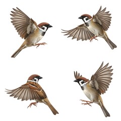 Obraz premium Collection of colorful birds including puffin, cockatiel, duck, eagle, and caracara in a natural, isolated setting with feathers, beaks, and wings displayed