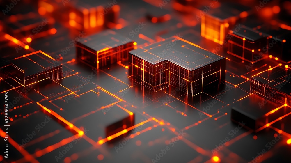 Poster illuminated interconnects, abstract data network visualization of future tech