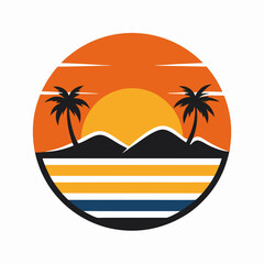 Retro vintage sunset, summer beach background, retro 70s 80s style