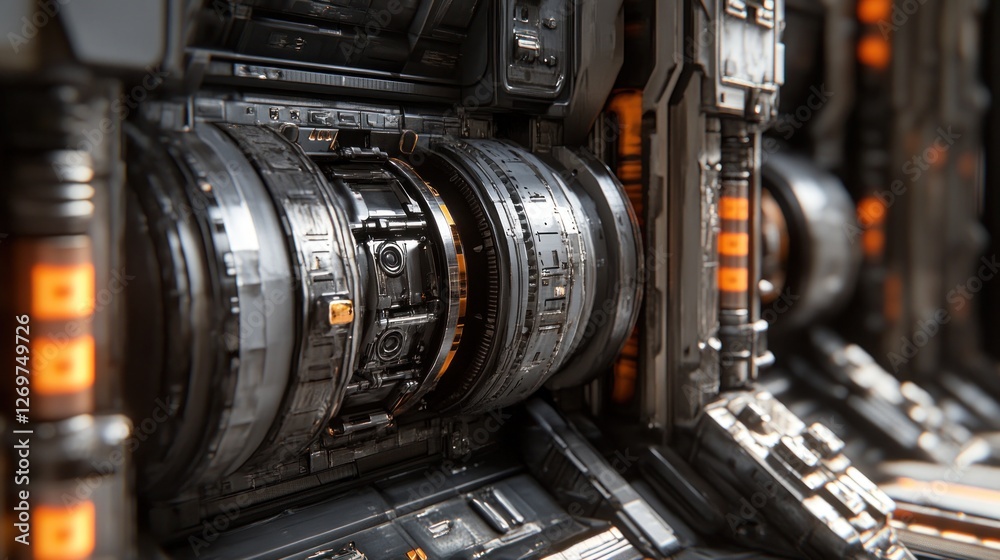 Poster futuristic machine complex internal mechanism detail