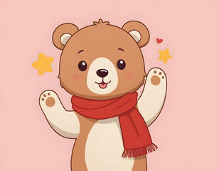 Obraz premium cute teddy bear red scarf happy