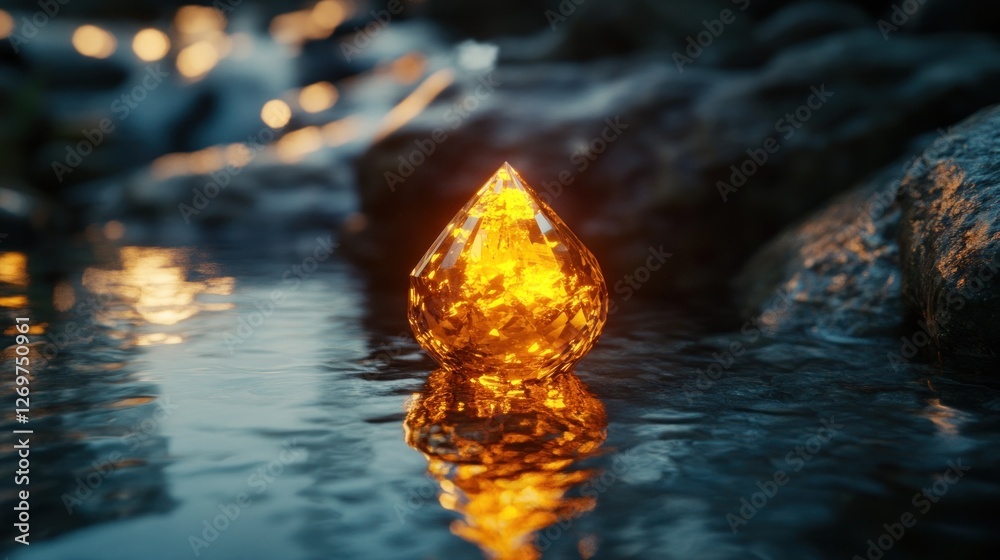 Poster Sparkling gem rests in shallow stream creating shimmering reflections