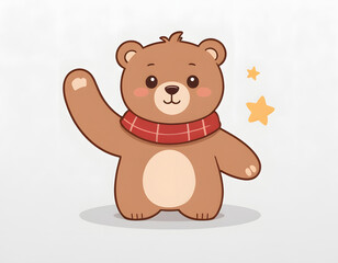 Naklejka premium teddy bear with red scarf waving