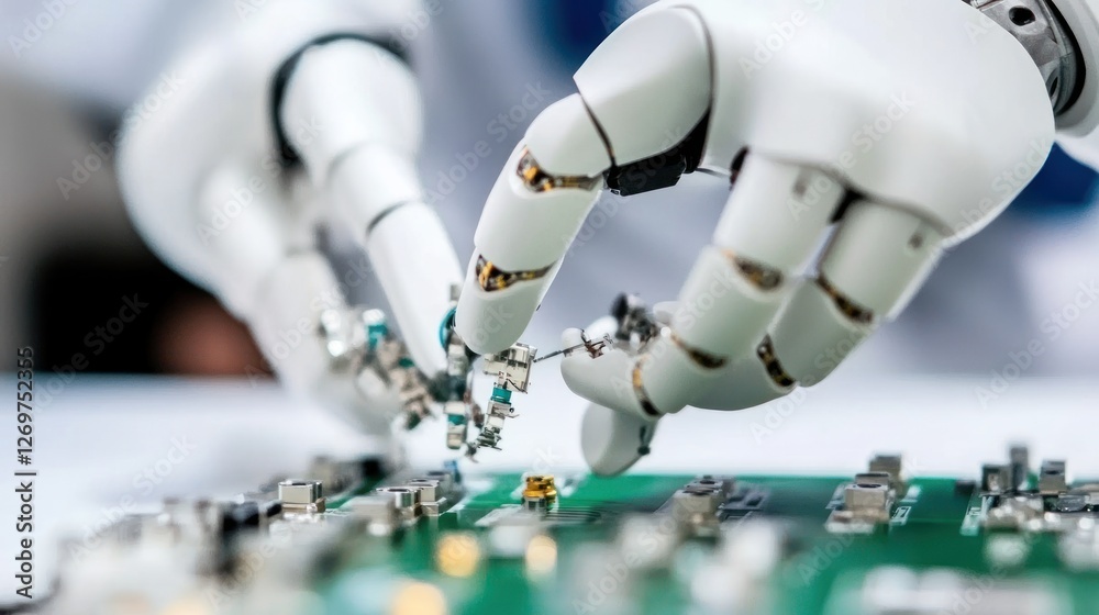 Poster Robotic arms precisely assembling a circuit board