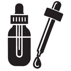 Black Medicine Dropper Bottle and Dropper Vector Graphic Illustration