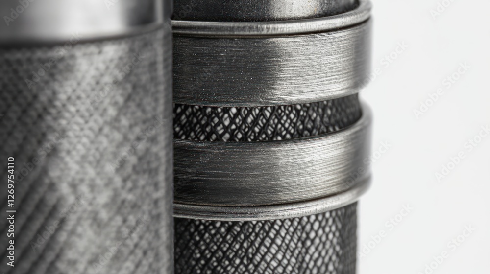 Poster closeup of metallic cylindrical objects with textured surfaces