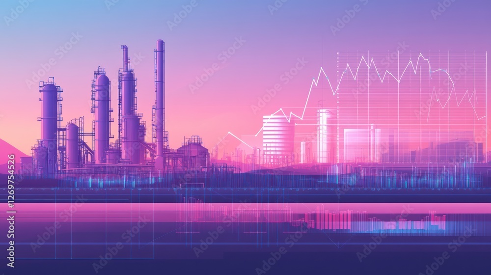 Poster industrial refinery complex data visualization graph