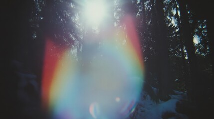 Obraz premium Light lens flare overlay. Photo of sun ray diffraction with scratch, dust and leaks. Holographic effect background.