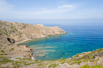 Obraz premium The coast by the sea at Asinara National Park in Europe, Italy, Sardinia, Asinara, in summer, on a sunny day.