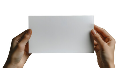 Hand Holding Paper Minimalist Mockup, Clean Neutral Background for Design Templates, isolated on transparent background.