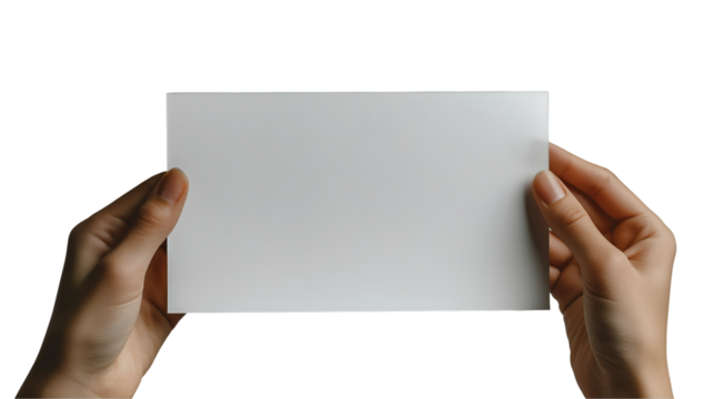 Hand Holding Paper Minimalist Mockup, Clean Neutral Background for Design Templates, isolated on transparent background. - Powered by Adobe